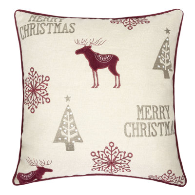 Coussin décoratif en lin brodé Merry Christmas