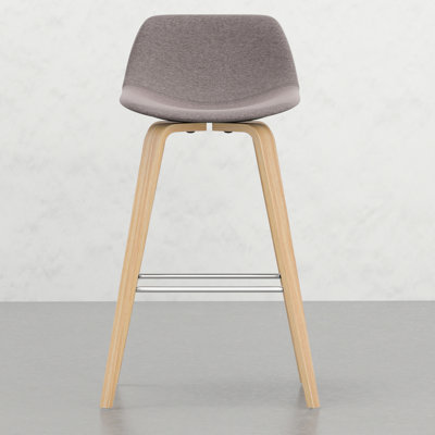 Tabourets de bar 2 - Revêtement, placage de bois, look frais de 2 dossiers tissés, pieds en placage