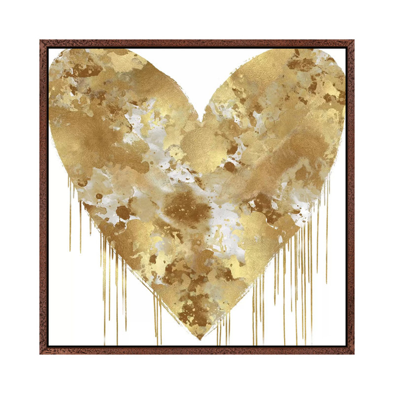Big Hearted Gold And White by Lindsay Rodgers - Print on Canvas, Classic Brown Wood Framed, 45.72cm H x 45.72cm W x 3.81cm D