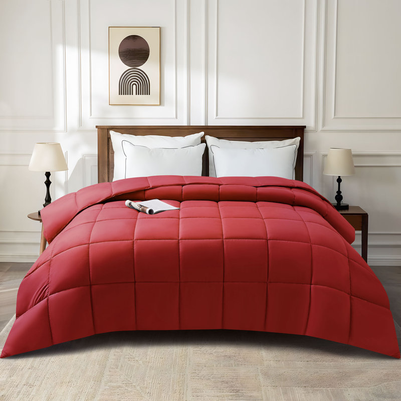 Breathable All-Season Faux Down Comforter, Édredon grand, Rouge