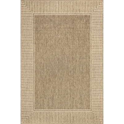 Alegre Bordered Power Loomed Tan Indoor/Outdoor Rug