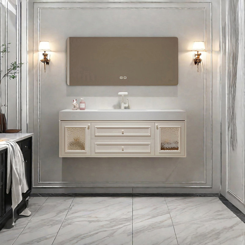 French cream style smart bathroom cabinet, Cream, 19.68" H x 62.99" W x 21.65" D