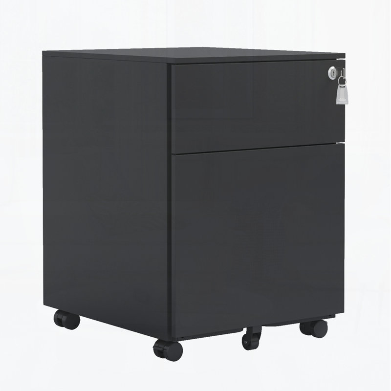 2 Drawer Mobile File Cabinet with Lock Steel File Cabinet for Legal/Letter/A4/F4 Size, Black