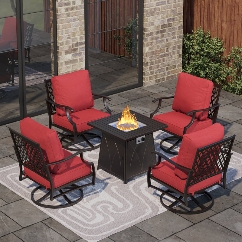 Ensemble de conversation d'extérieur pour 4 personnes avec table basse et table de foyer pivotante Asfand, Red