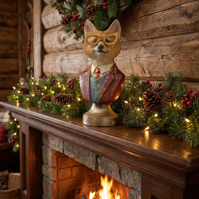 12.5" Resin Fox Bust With Glasses