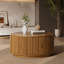 Table basse ronde à tambour cannelé avec deux tiroirs de rangement cachés incurvés, table centrale en bois massif, table basse circulaire moderne de style Mid-Century pour salon et appartement-1214318061