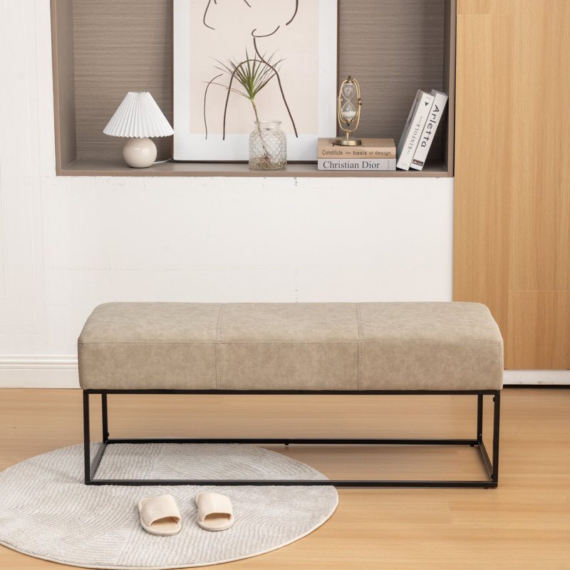 Mikhajlo Faux Leather Upholstered Bench, Vintage Taupe