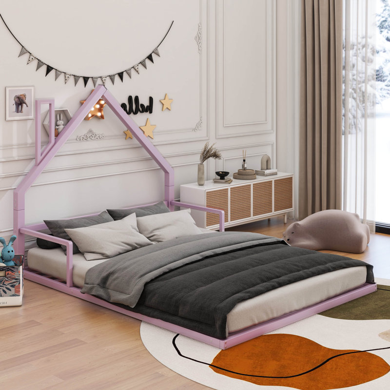 Ailton Metal Platform Bed, Full, Pink