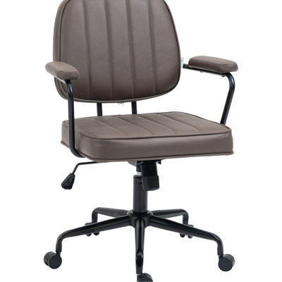 Chaise brune pour bureau à domicile, roulettes pivotantes, hauteur réglable, fonction d'inclinaison pour faciliter la chaise de bureau d'ordinateur lombaire, tissu en microfibre, hauteur et inclinaison, brun, favorise une position assise confortable