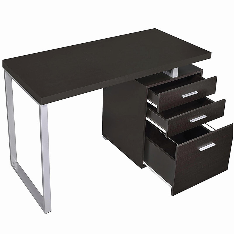 Bureau réversible à 3 tiroirs Cappuccino, Cappuccino / Argent