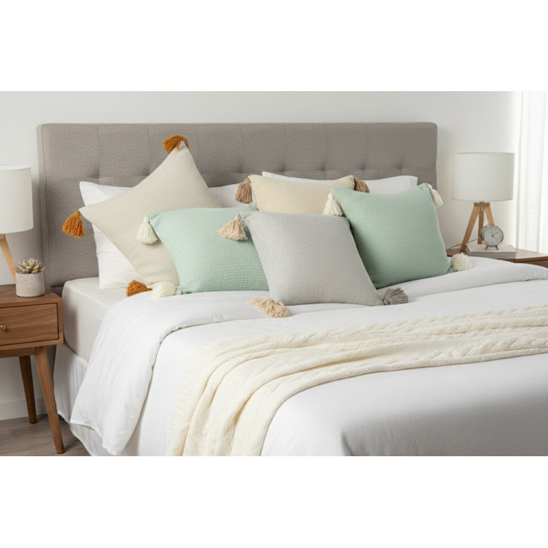 Coussin Ailee, Vert/blanc, Polyester/ bourre en polyester