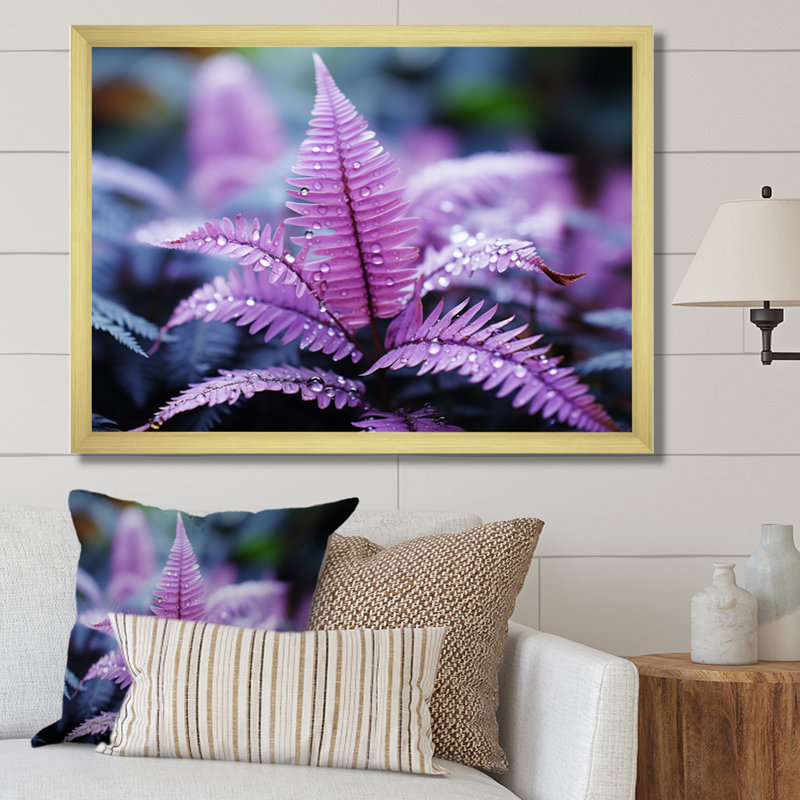 Fougères mauves, plante éthérée, chuchotement I - impression, H 12 po x l 20 po x P 1 po, Cadre doré simple
