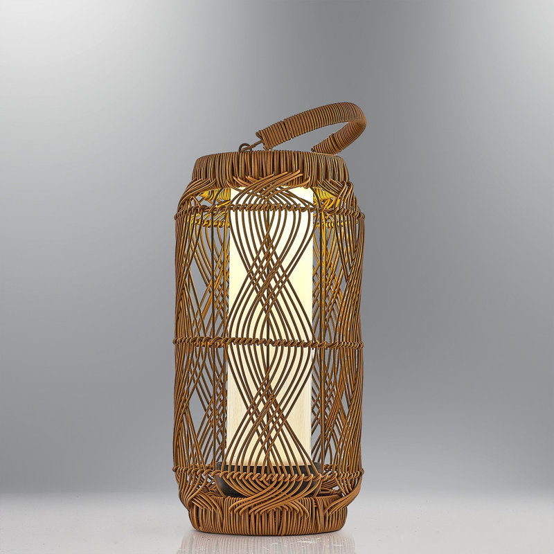 Élégante lampe sur pied en osier solaire de 23 cm de diamètre x 17,7 pouces de hauteur | IP65 étanche, 1 x 2 DEL 4 W (3 000 K, 80 Lm) | Design élégant en chêne et noir, parfait pour l'éclairage d'ambiance intérieur et extérieur