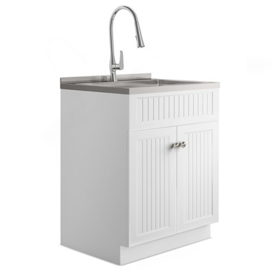 Beckham  28 Laundry Cabinet With Faucet And Stainless Steel Sink  White