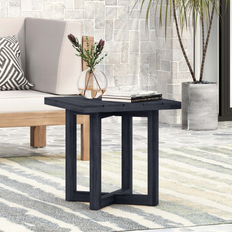 TABLE D'APPOINT CARRÉE, bois d'acacia durable avec panneau à lattes pour l'extérieur