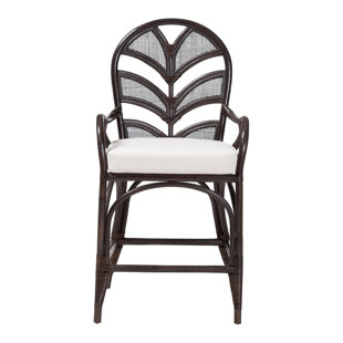 bali & pari Niven Natural Rattan Counter Stool with Cushion - Handwoven Wicker Accent Stool with Banana Leaf Backrest Design for Kitchen Island
