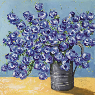 Blue On Blue Watering Can by Jade Reynolds - Wrapped Canvas Print