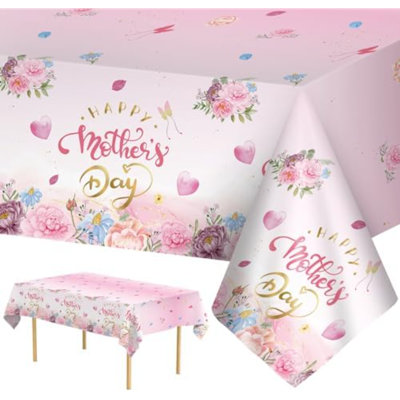 3 Pcs Happy Mothers Day Tablecloth Plastic - Pink Flowers Table Cloths, Love Mother Day Rectangle Floral Table Cover for Happy Mother's Day Tables Decorations Party Supplies Favors, 54x108 Inch