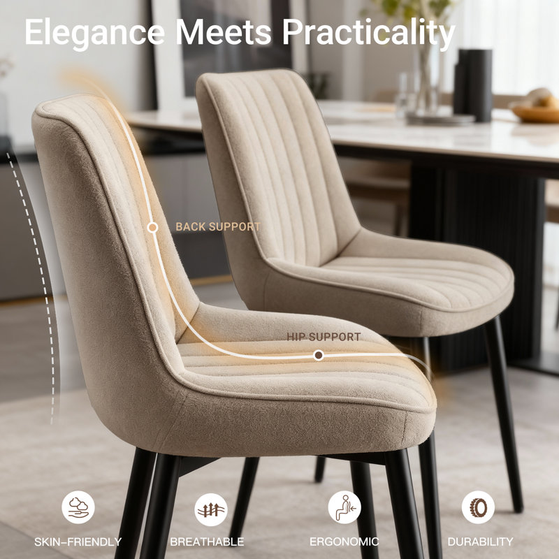 47.5cm H Fabric Upholstered Metal Upholstered Back Side Chair, Khaki