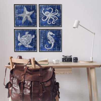  «Sea Life on Abstract Blue», ensemble de 4 giclées par Paul Brent