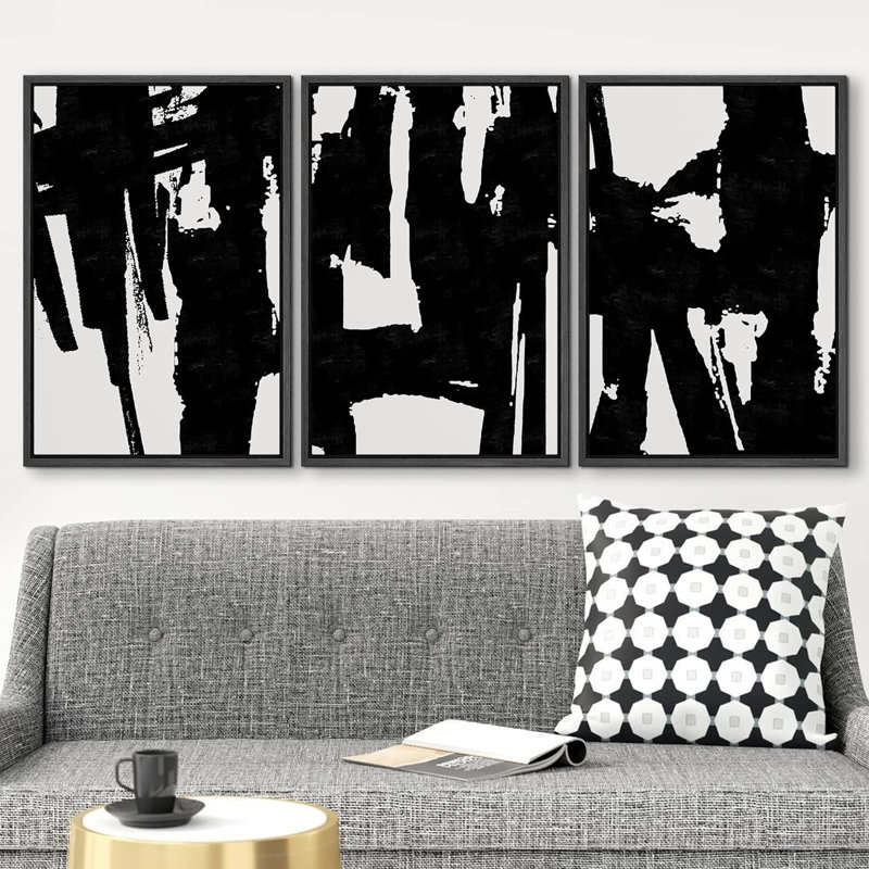 Reproduction de formes abstraites noires et blanches, formes abstraites, minimaliste, moderne, sur toile, 3 pièces, Noir
