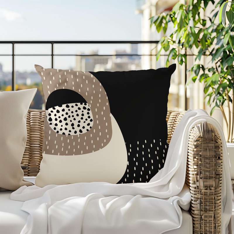 Coussin carré intérieur / extérieur pia, H 15 po x l 15 po, Beige / noir / blanc cassé