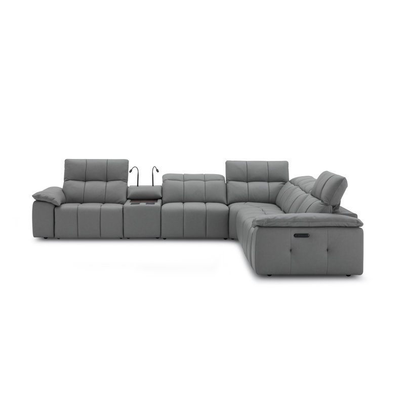 Canapé modulaire Beaumont, Cuir véritable gris foncé