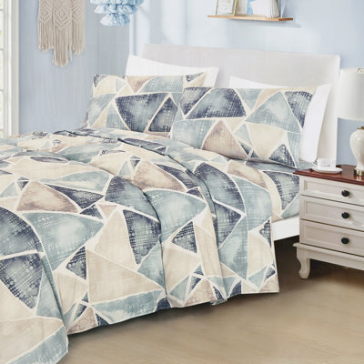 Ensemble de draps en microfibre à imprimé géométrique bleu - doux, simple TG