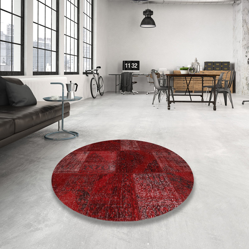 Tapis de zone rouge contemporaine, Rond 6 pi