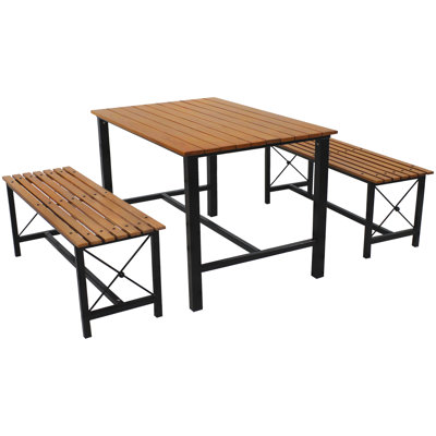 Lovelynn 3-Piece Metal Patio Dining Set with European Chestnut Top