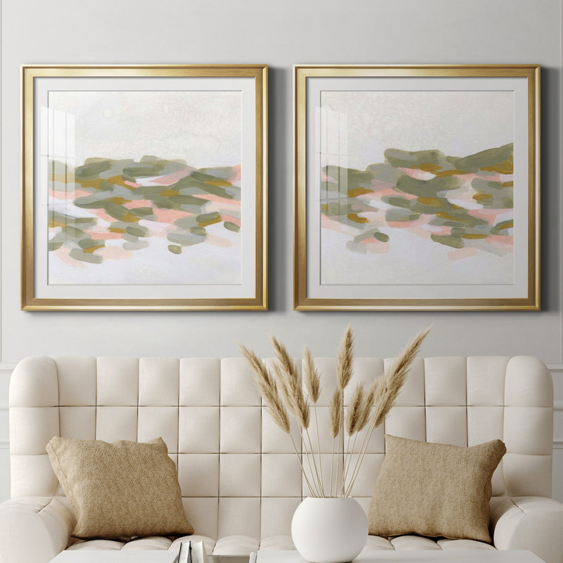 " Hillside Impressions I " 2 - Pieces, 24" H x 24" W x 1" D, Gold Framed Paper, White