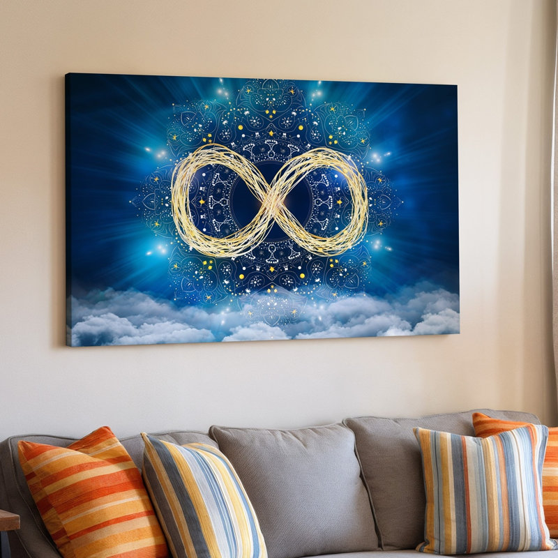 Toile, une scène cosmique envoûtante avec un symbole lumineux de l'infini à l'art mural The Center Crafted Intricate Golden Strands