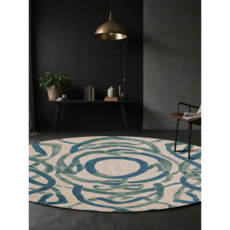 Machine Washable Gray Area Rug, Round 4'