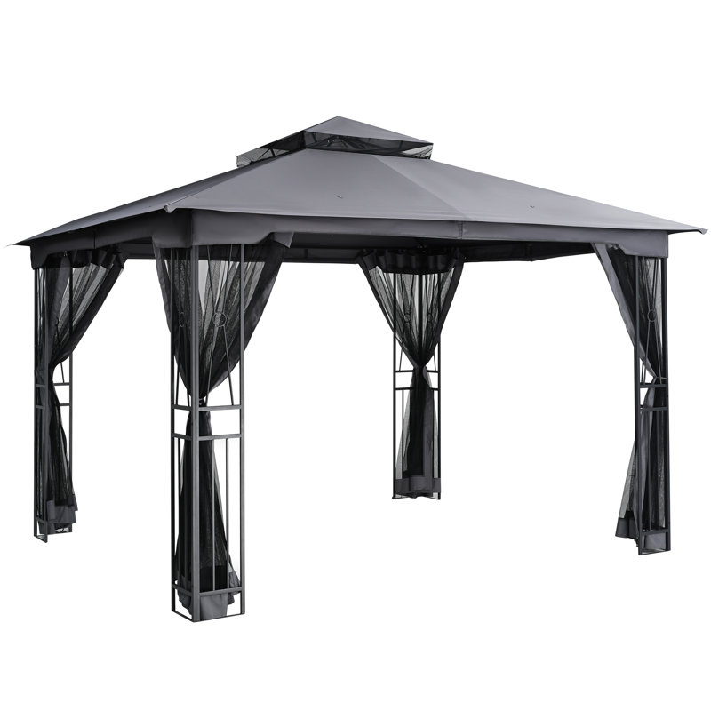  Egeiros Life 12 Ft. W X 10 Ft. D Double Roof Patio Gazebo With Mosquito Net, Gray, Black