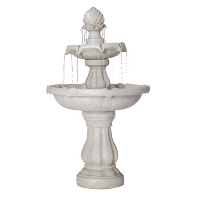 37.4"H 2-Tier White Polyresin Outdoor Water Fountain, Classic Pedestal Cascading Water Feature For Patio Garden Yard Decor