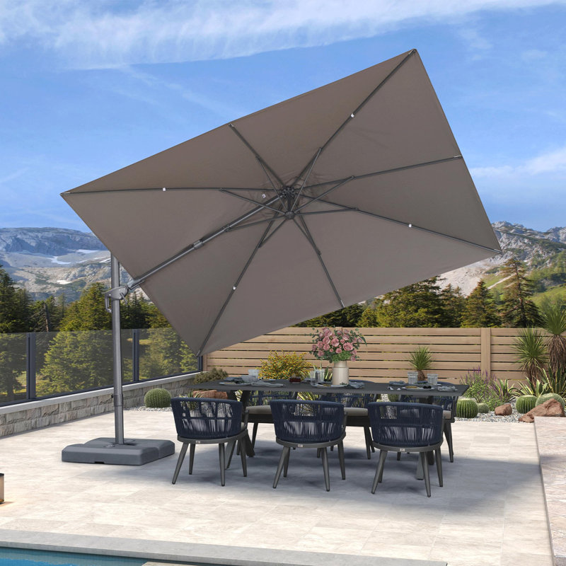 Cantilever Patio Umbrella Outdoor Aluminum Offset Square Umbrella with 3 Years Fade Resistance Recycled Fabric and 360-degree Rotation