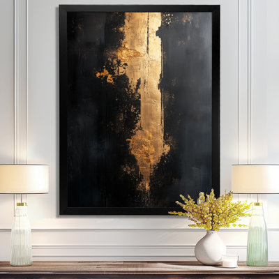 L'or émerge du noir II - Tableau abstrait glamour encadré