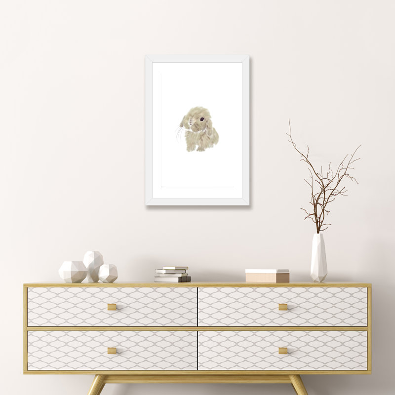 Décoration murale bébé lapin, H 24 po x l 16 po x P 1 po, Papier encadré blanc
