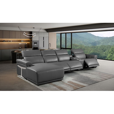 Canapé modulaire gris foncé en cuir italien 5 pièces avec accoudoirs inclinables et 3 appuis-tête réglables gris foncé