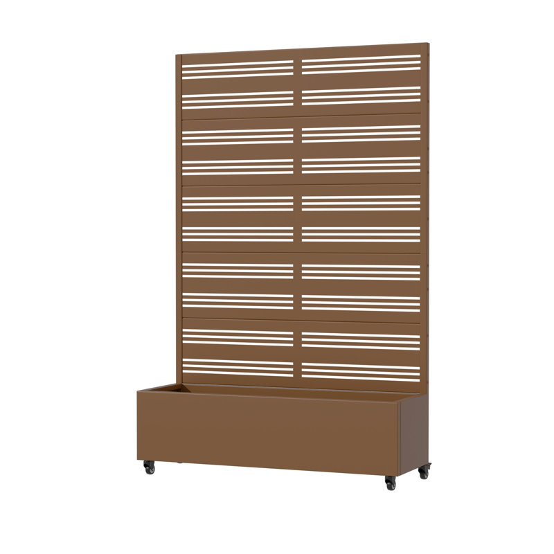6 ft. H x 4 ft. W Metal Planter Box privacy screen Garden Bed with Trellis and Wheels - Brown, Brown