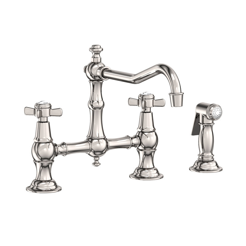 Chesterfield Kitchen Bridge Faucet with Side Spray, Lever, Polished Nickel (PVD)