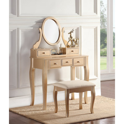 Ashley Wood Make-Up Vanity Table And Stool Set, Ashley Wood Makeup Vanity Table And Stool Set