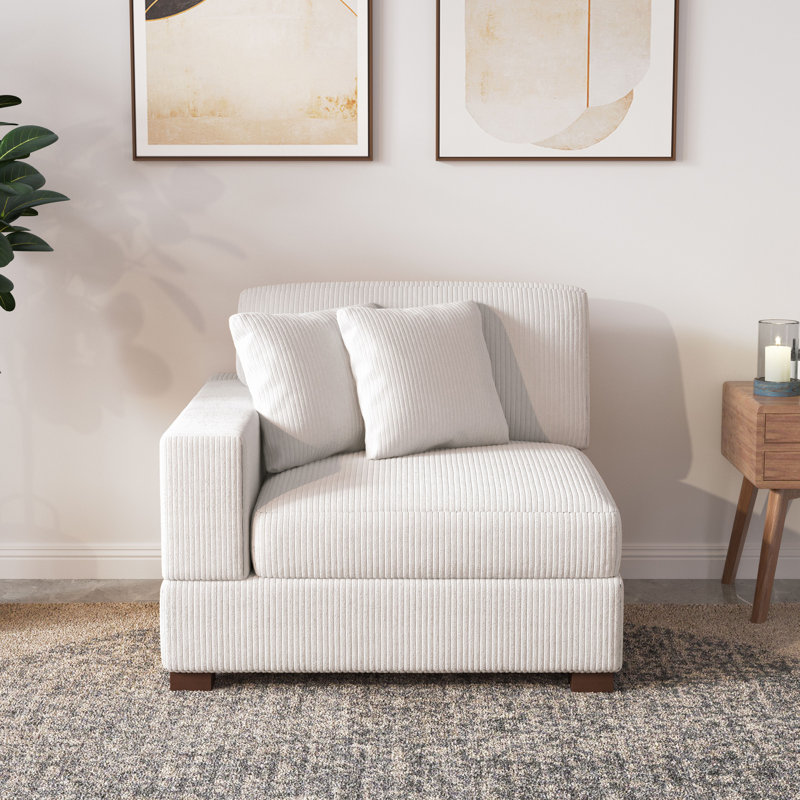 Upholstered Corduroy Armchair, Beige Corduroy