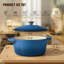 Cocotte en fonte émaillée de 7 pte avec couvercle et accessoires - Batterie de cuisine bleue pour la cuisson, le rôtissage et les ragoûts-120199024-120346961
