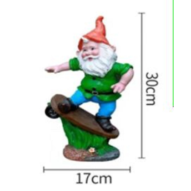 Statue de gnome de jardin Cozmo Skateboarding