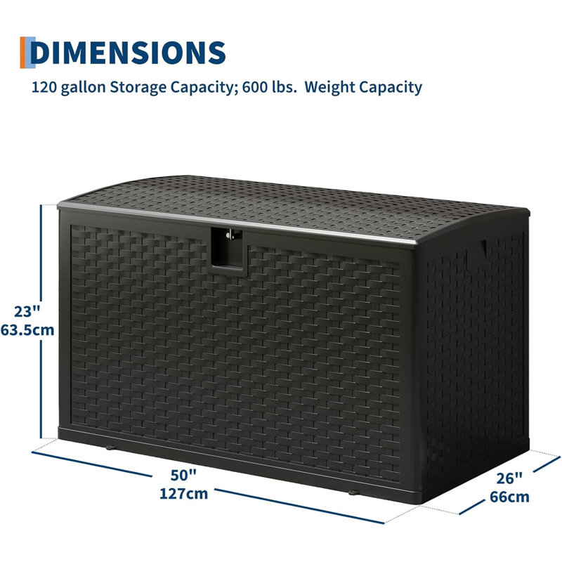 Boîte de rangement extérieure imperméable 120 gallons, boîte de rangement en plastique verrouillable pour outils de piscine et de jardin