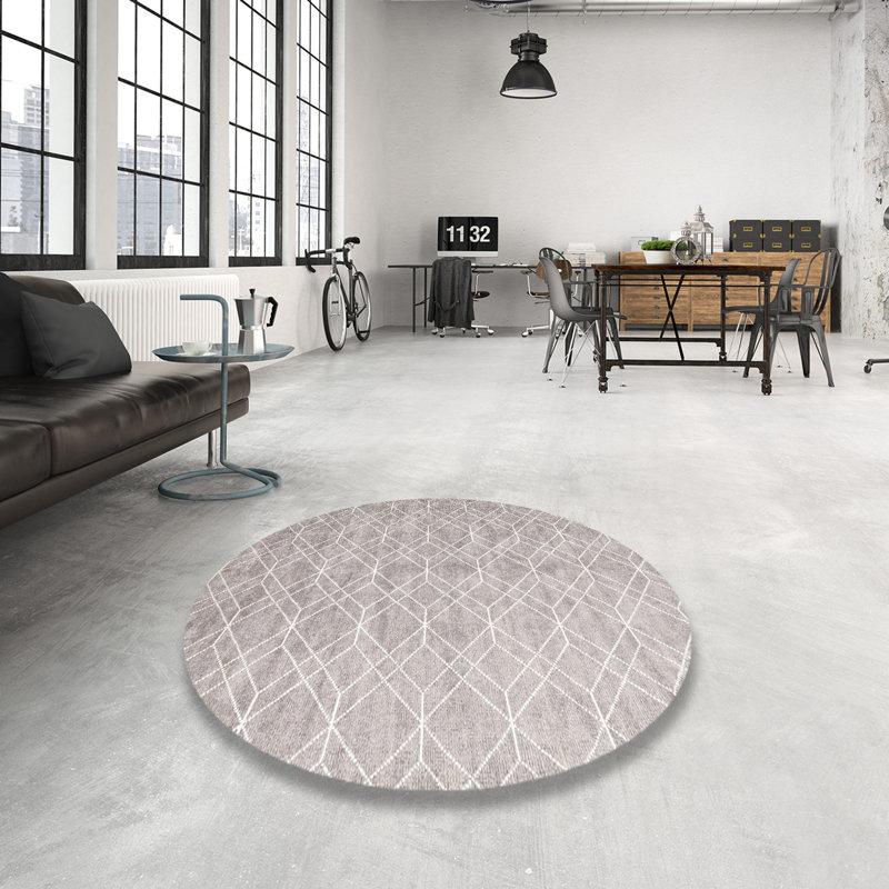 Tapis contemporain gris / blanc, Rond 4 pi