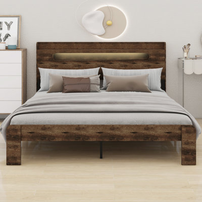LED Light Headboard Platform Bed with Large Under Bed Storage & USB