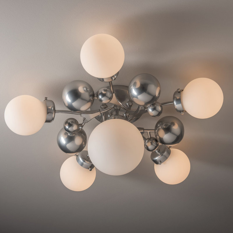 Sprig 6-Light Semi-Flush - Vintage Platinum - Opal Glass, Sterling, Opal Glass