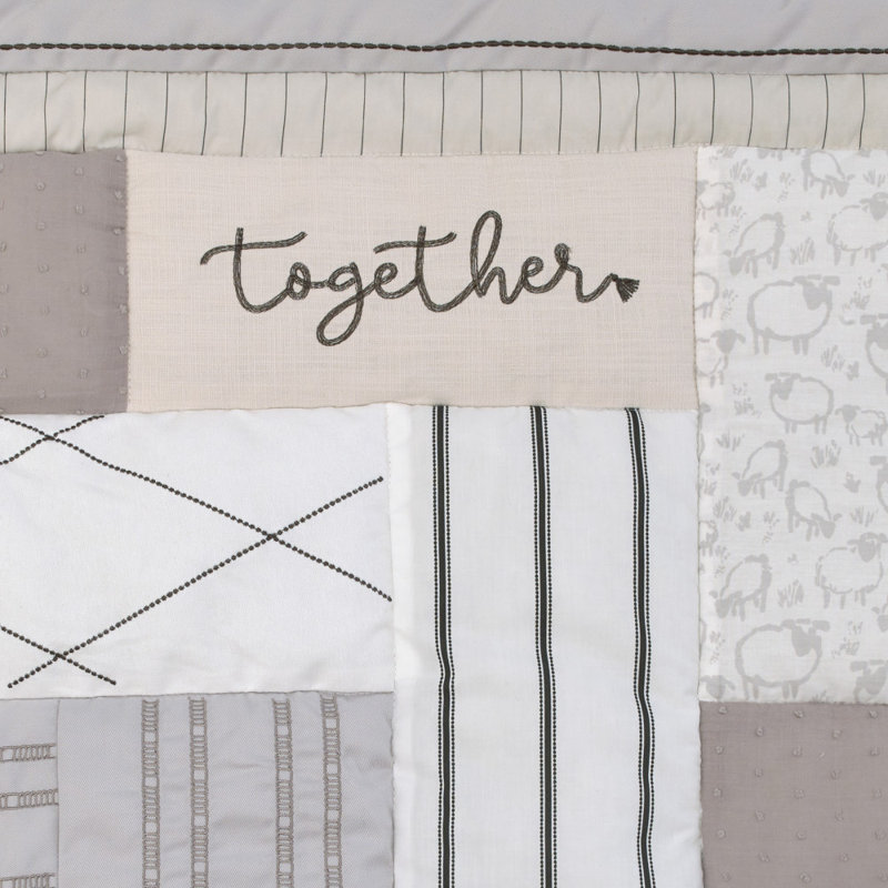 NoJo Together is Better White, Gray, and Taupe Stripes and Dots 4 Piece Nursery Crib Bedding Set 